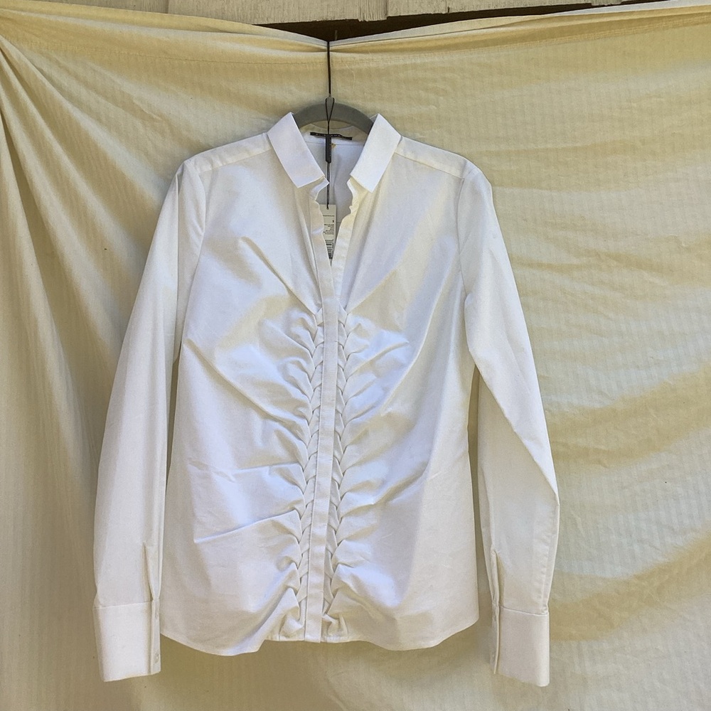 Elie Tahari NWT White Ruched-Front Button Down Shirt, size small
